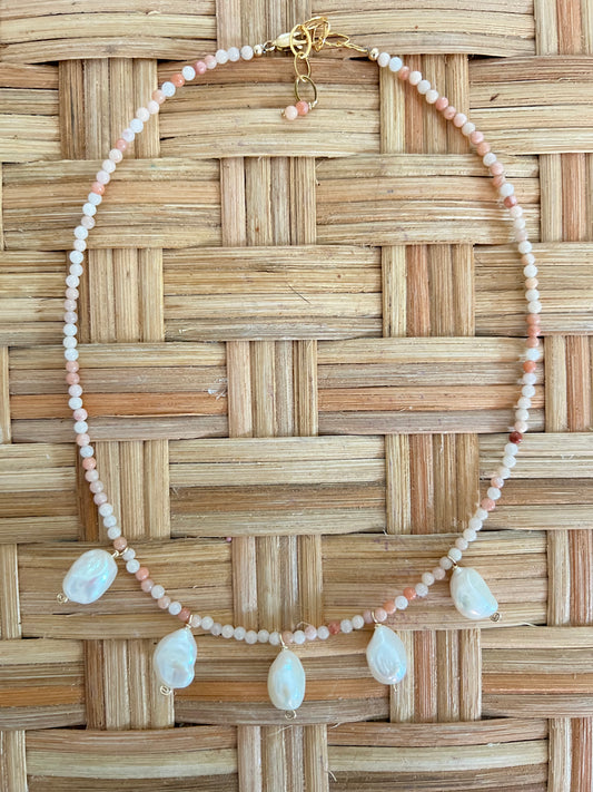 Apricot Pink 5 Pearl Necklace