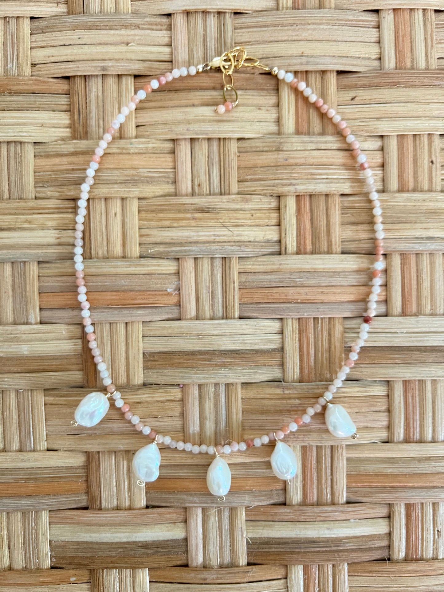 Apricot Pink 5 Pearl Necklace