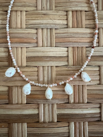 Apricot Pink 5 Pearl Necklace