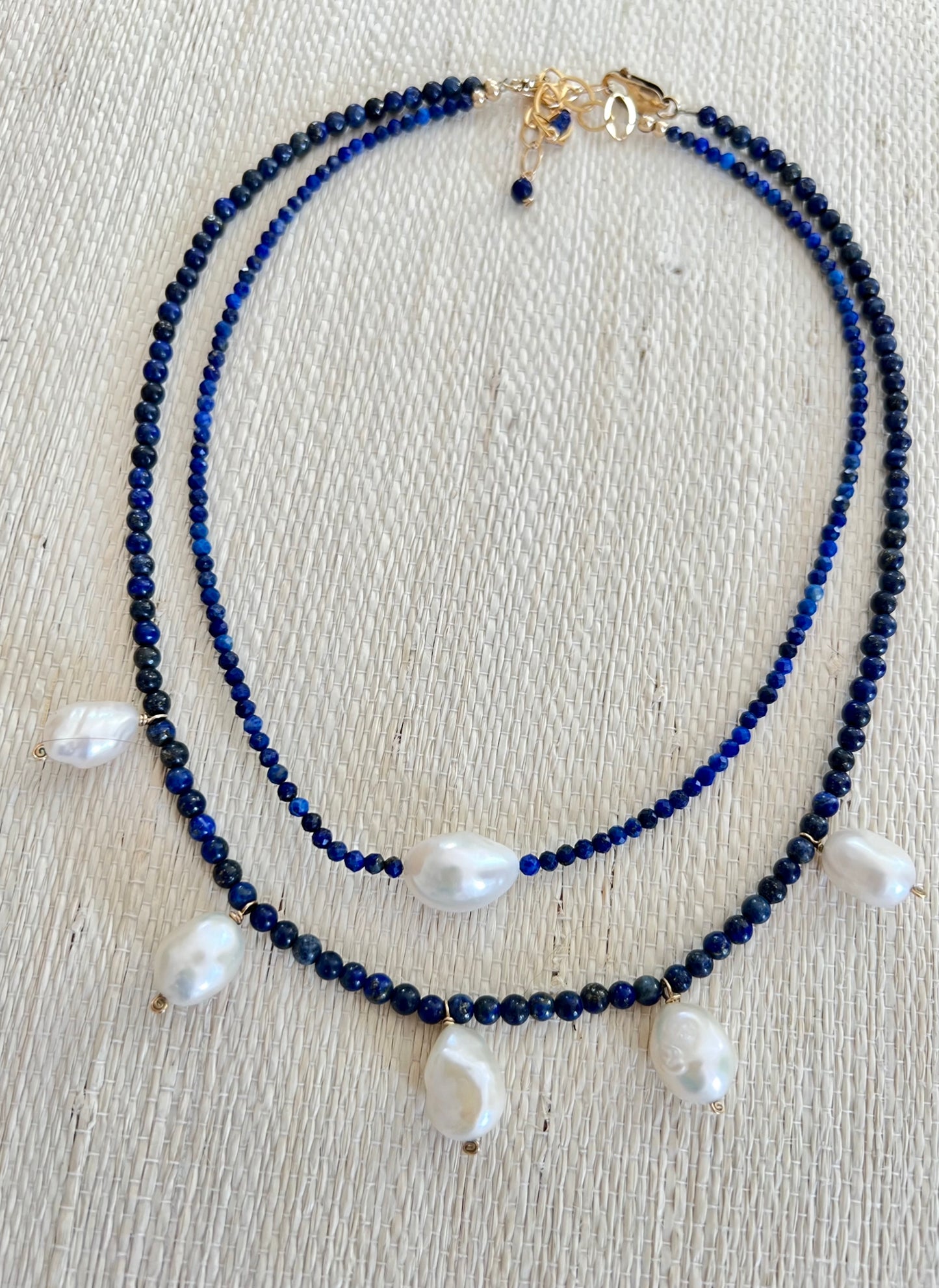 Horizontal Pearl & Lapis Necklace