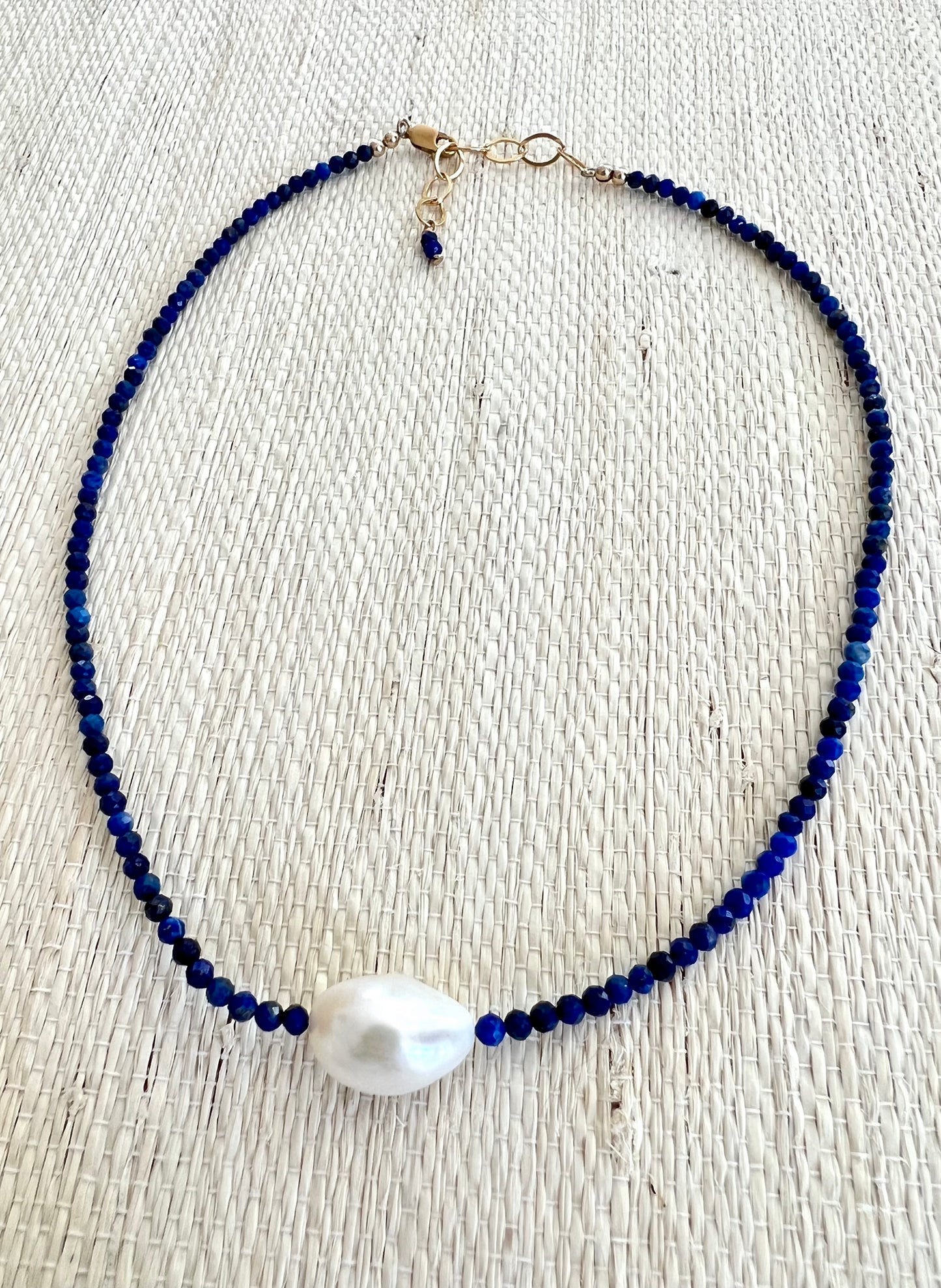 Horizontal Pearl & Lapis Necklace