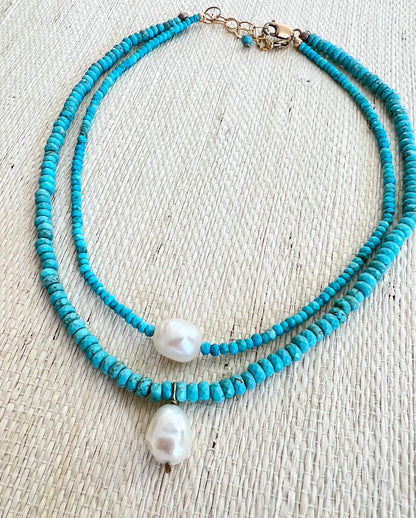 Turquoise & Horizontal Pearl Necklace