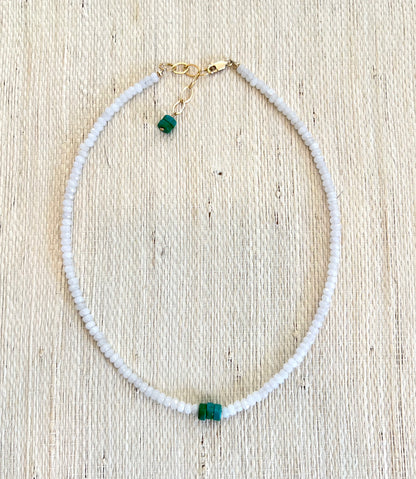 Three Green & White Beadeed Necklace