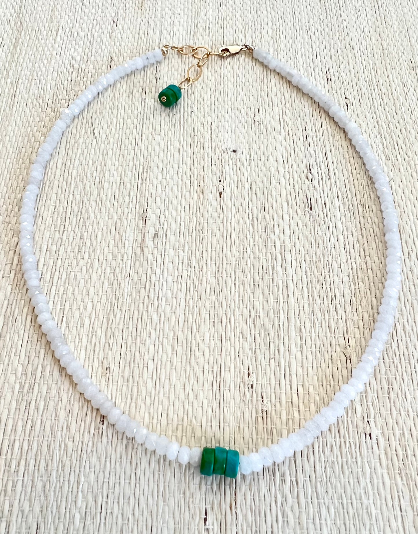 Three Green & White Beadeed Necklace