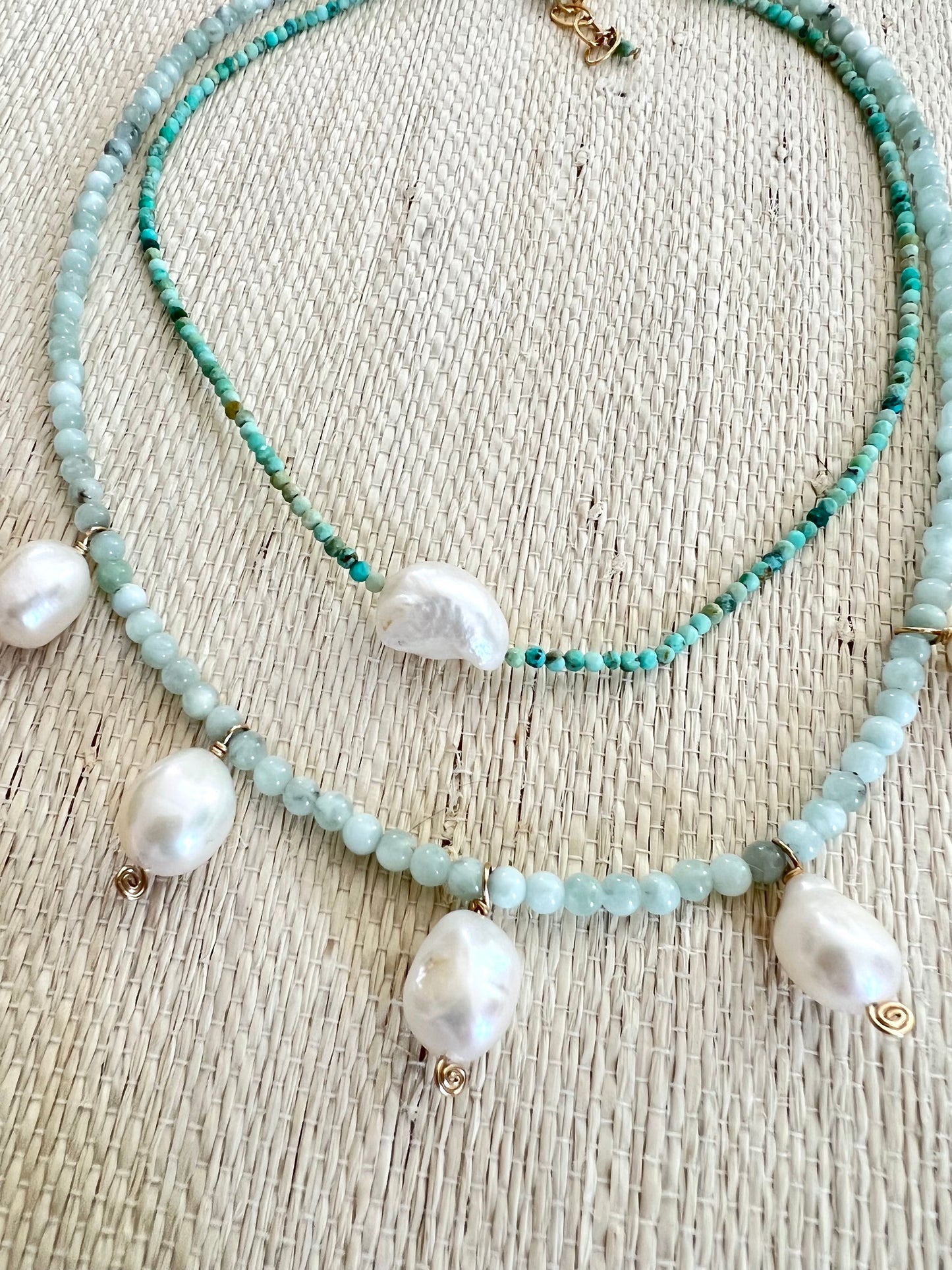 Angelite 5 Pearl Necklace